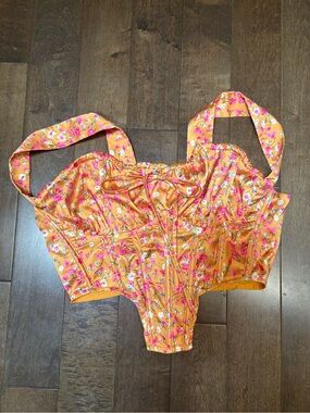 Fashion Nova Orange Floral Corset Top with Pink Accents